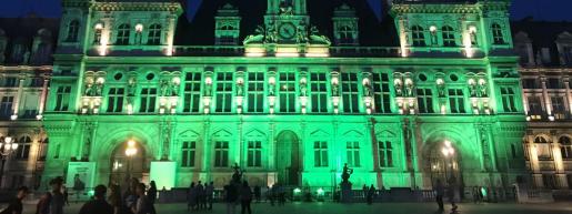 Paris city hall with green light